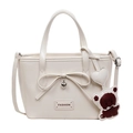 Sac seau couleur crème avec nœud, pendentif cœur, breloque ours et bandoulière - Blanc