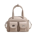 Borsa Boston beige in pelle martellata con chiusure girevoli in metallo argento - Grigio Beige