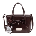 Sac seau marron foncé brillant avec nœud, pendentif cœur et breloque ourson - Marron