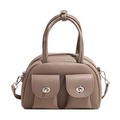 Borsa Boston in pelle color talpa con doppi manici e tasche con chiusura in metallo - Cachi