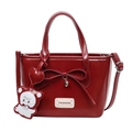 Sac seau rouge verni avec nœud, pendentif cœur et breloque petit ours blanc mignon - Bordeaux