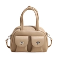 Beige lychee pattern Boston bag with dual pockets and silver twist locks - Yellow
