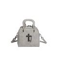 Gray crossbody bag with retro cross pendant and metal rivet details in faux suede - Gray
