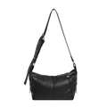 Bolso hobo vintage negro con correa ajustable de ojales y colgante de estrella - Negro