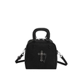 Gothic style black matte pillow handbag with silver metal cross and decorative chain - Black