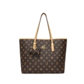 Retro monogram tote bag with gold kangaroo logo and dog pendant in dark brown finish - Khaki