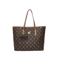 Vintage tote bag with dark brown monogram pattern, golden kangaroo logo and dog charm - Brown