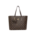Retro monogram tote bag in dark brown with kangaroo logo and puppy charm decoration - Brown