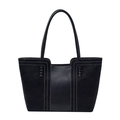 Minimalistische schwarze Shopper-Tasche mit Kontrastnaht und mattem Leder-Patchwork - Schwarz