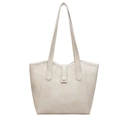 Borsa tote minimalista in pelle beige con bordo ondulato e chiusura magnetica - Bianco Sporco
