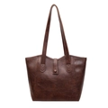 Borsa tote retrò marrone scuro in ecopelle con manici lunghi e chiusura a bottone - Marrone