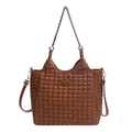 Bolso tote acolchado marrón con correa de cadena y parche triangular de estilo elegante - Marrón