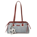 Borsa a spalla in denim blu con manici in pelle rossa e ciondolo a stella argento - Con Ciondolo / Rosso