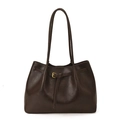 Dunkelbraune Leder-Shopper-Tasche mit doppelten Schultergurten und Metallschnalle - Schwarz