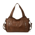 Braune Vintage-Ledershopper mit zwei Reißverschlüssen und abnehmbarem Schultergurt - Braun