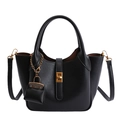 Minimalist black tote bag in matte finish with gold hardware and mini charm - Black