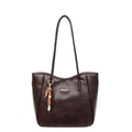 Donkerbruine tote bag met premium lycheekorreltextuur en kralenkwastdetail - Zonder Hanger / koffiekleur