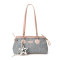 Borsa a tracolla in pelle rosa e denim grigio con ciondolo a stella d'argento e coulisse - Con Ciondolo / Rosa