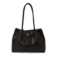 Minimalistische schwarze glänzende Leder-Einkaufstasche mit eleganter goldener Schnalle - Braun