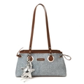 Borsa a spalla in denim blu con dettagli in pelle marrone e ciondolo a stella - Con Ciondolo / Marrone