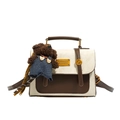 Vintage crème en bruine crossbodytas met een schattige pluchen beer hanger - Met Hanger / Broken Wit