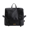 Klassischer schwarzer Vintage-Rucksack aus Kunstleder mit goldenem Logo für Pendler - Schwarz