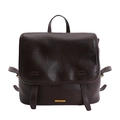 Retro dunkelbrauner PU-Leder Rucksack mit Griff und Klappenverschluss für Damen - Braun