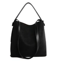 Sac seau minimaliste noir mat avec doubles bandoulières et finitions dorées pour femme - Noir