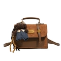 Bruine vintage suède patchwork handtas met berenhanger en goudkleurige hardware - Met Hanger / Bruin