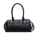 Sac à main chic en cuir noir à motif litchi avec détails métalliques argentés - Noir