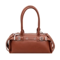 Sac à main marron en cuir litchi avec boucles argentées et coutures contrastées style Boston - Marron