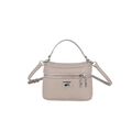 Chique beige box-handtas van lychee leer met zilveren draaisluiting en schouderband - Khaki