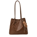 Vintage braune Shopper Tasche mit großem Fassungsvermögen und süßem Bärenanhänger - Mit Anhänger / Braun