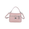 Light pink box handbag in pebbled leather with silver twist lock and crossbody strap - Pink