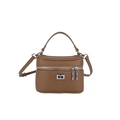 Brown lychee leather box handbag with silver twist lock and adjustable crossbody strap - Brown