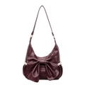 Bolso hobo vintage burdeos con un lazo grande y detalles de encaje blanco - Burdeos
