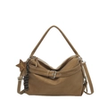 Borsa hobo in pelle marrone con ciondolo a stella e dettagli nappine intrecciate - Con Ciondolo / Cachi