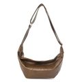 Minimalist brown PU leather crescent dumpling bag with adjustable shoulder strap - Brown