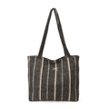 Borsa tote vintage a righe in tessuto con elegante fiocco bianco per donna - Grigio