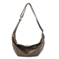 Minimalist vintage dark brown crescent shoulder bag made of textured PU leather - Brown