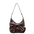 Bolso tote de cuero PU marrón oscuro con lazo grande y detalle de encaje blanco - Marrón