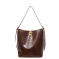 Bolso cubo chic de cuero marrón oscuro con cierre giratorio de metal y correa fina - Marrón