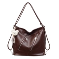 Women's dark brown soft leather backpack with large capacity and versatile straps - Brown