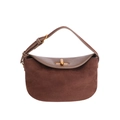 Borsa a tracolla vintage in camoscio marrone scuro con finiture in pelle e fibbia - Marrone