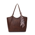 Grande borsa tote retrò marrone scuro in ecopelle con sciarpa di seta a macchie leopardate - Marrone