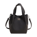 Schwarze Bucket-Bag mit Litschi-Muster, silbernem Schloss und verstellbarem Riemen - Mit Anhänger / Schwarz