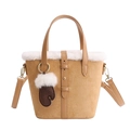 Borsa tote marrone in finto scamosciato con rifiniture in pelliccia sintetica - Marrone