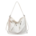 Fashionable beige faux leather large capacity multi-way backpack with cute bear pendant - White