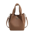 Dunkelbraune Beuteltasche aus Leder mit Litschi-Muster, Schloss und abnehmbarem Gurt - Mit Anhänger / Braun