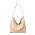 Bolso hobo beige minimalista de piel sintética arrugada con gran capacidad y apertura en V - Blanco Roto
